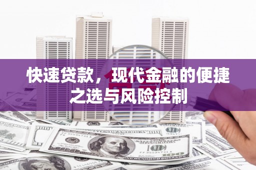 东西湖快速贷款，现代金融的便捷之选与风险控制