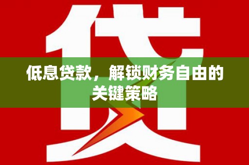 东西湖低息贷款，解锁财务自由的关键策略