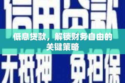 东西湖低息贷款，解锁财务自由的关键策略