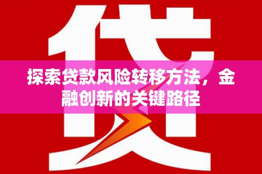 东西湖探索贷款风险转移方法，金融创新的关键路径