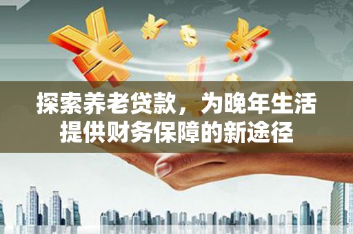 东西湖探索养老贷款，为晚年生活提供财务保障的新途径