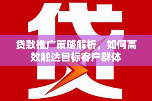 东西湖贷款推广策略解析，如何高效触达目标客户群体