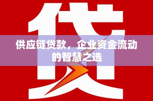 东西湖供应链贷款，企业资金流动的智慧之选